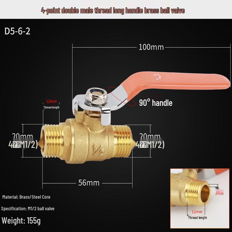 Copper Ball Valve, Female to Male, Multiple Thread Sizes, Quick Open Long Handle for Tap Water Pipe.