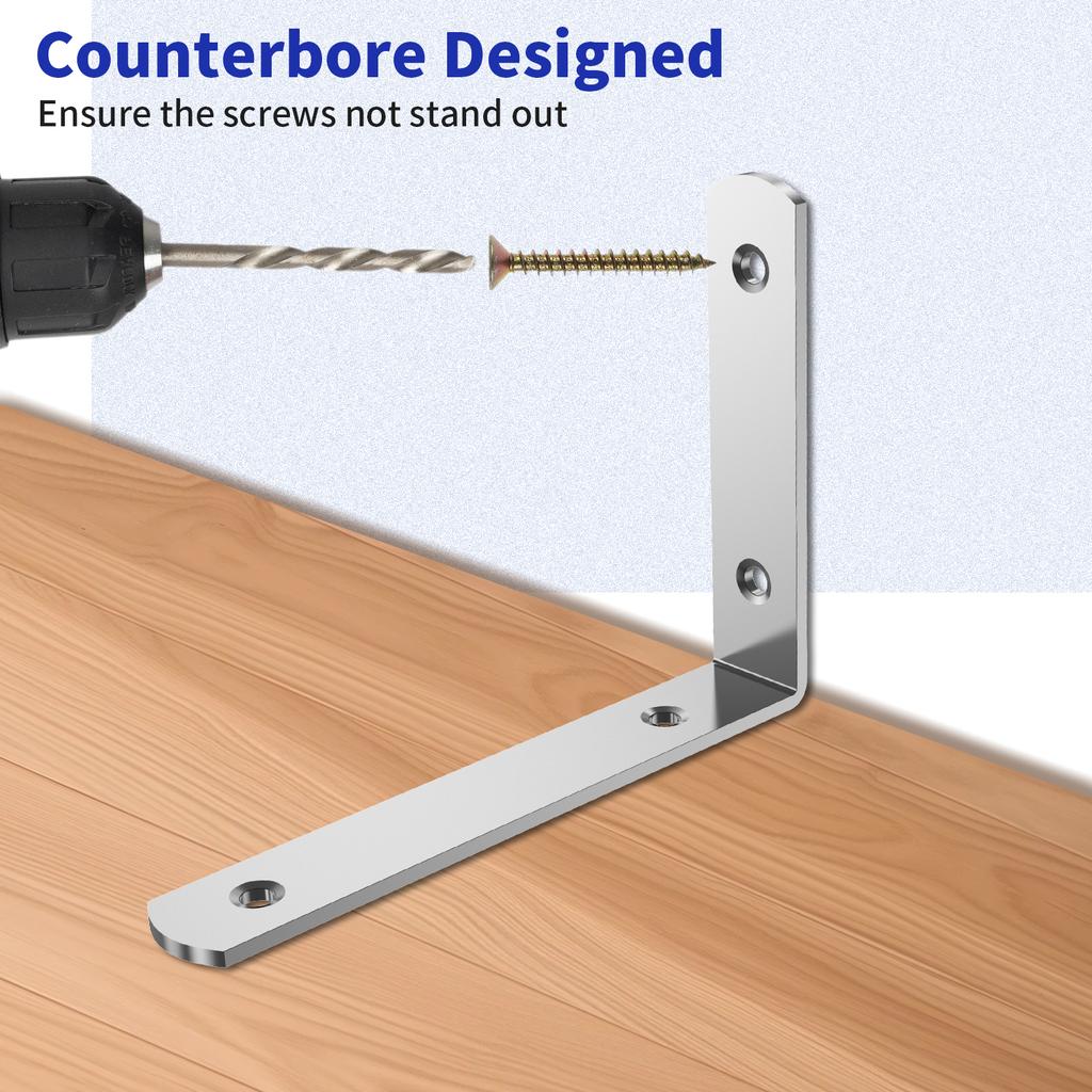 4PCS Angle Code Corner Brackets Stainless Steel Extended L-Type Support Bracket Fastener for Cabinet Drawer Table Furniture