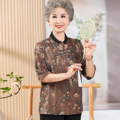 Datang Madam Elderly Women's Embroidered Spring/Autumn Half-Sleeve Cardigan Shirt