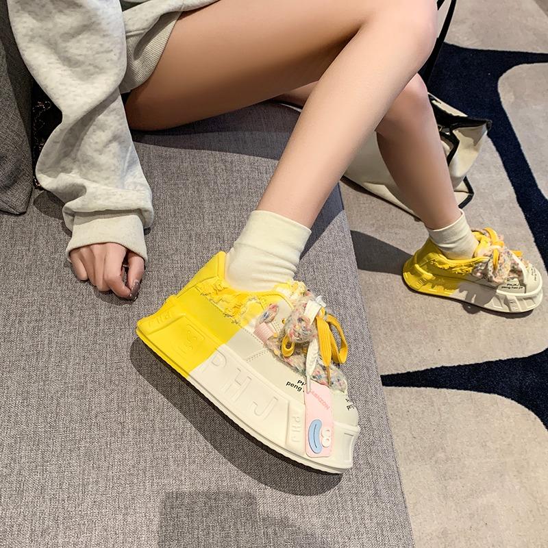 Mode 5CM Designer Papa Schuhe für Frauen Mädchen Glück Plattform Vulkanisierte Schuhe Damen Bunte Runde Kopf Casual Weibliche Lace Up schuhe