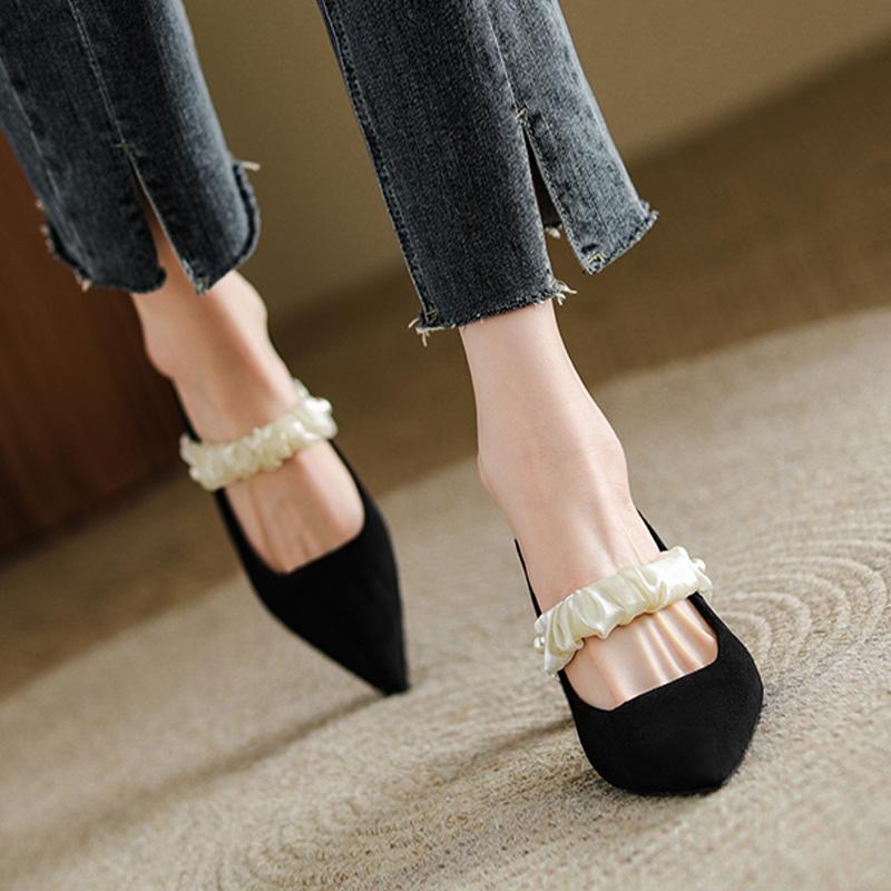 Luxury Women Sexy High Heels Sandals Chunky Fad Suede Pointed Toe Shoes Spring Summer New Pumps Women Slingback Slippers