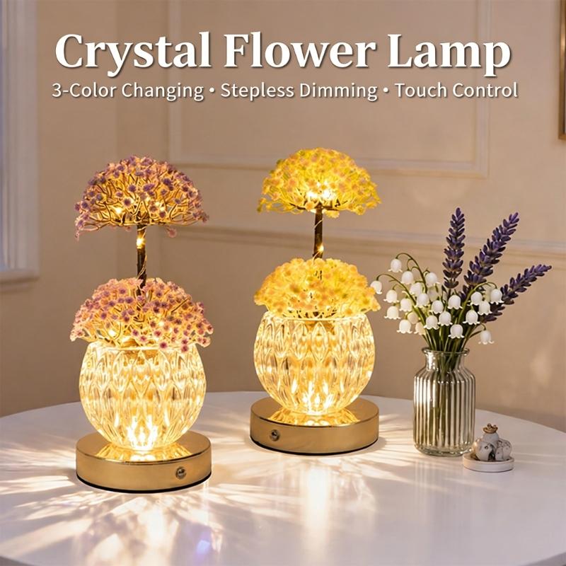 Decorative Flower Glass Bottle USB Night Light Decorative Lamp with Touch Control for Living Room Bedroom Dining Room