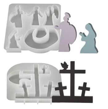 

Angel Family Cross Silicone Candle Mold for DIY Handmade Jesus Prayer Patterns Plaster Resin Craft Easter Home Decor