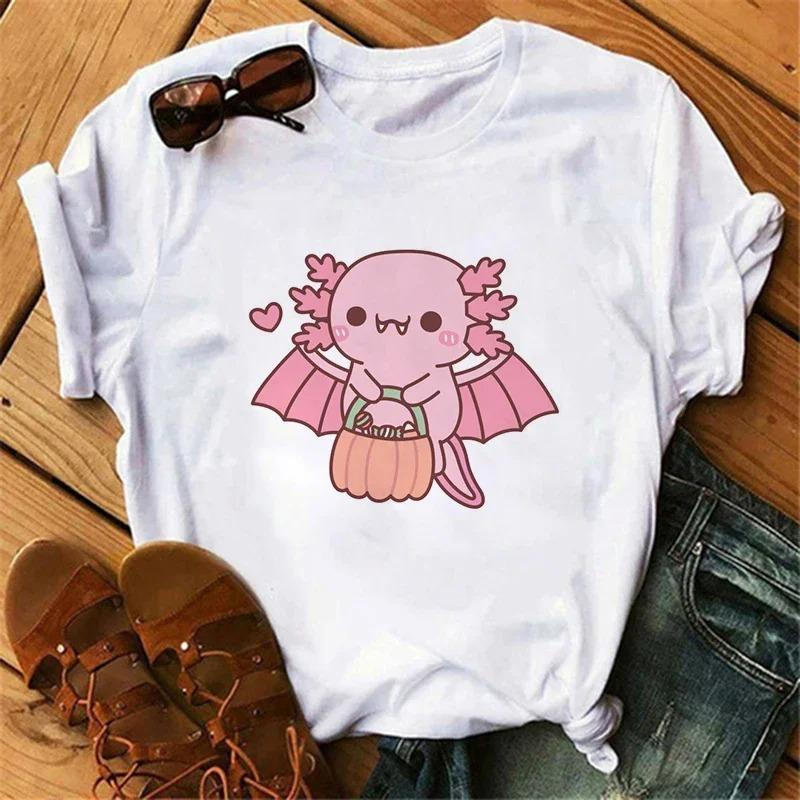 Funny Axolotl T Shirt Women Relaxolotl Kawaii Short Sleeve T-shirt Women's Clothing Summer Tops Y2k Casual Cartoon Graphic Tee