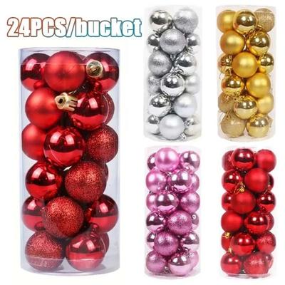 24Pcs 3/5CM Christmas Balls Plastic Reusable Christmas Tree Ornaments Hang Pendant Shatterproof Xmas Tree Baubles Holiday Decor