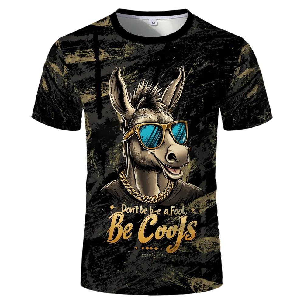 Round Neck Tie-dye Animal Pattern 3D Printed Fashionable Short Sleeved Men's T-shirts - Medium Stretch Polyester Fabric Summer Relaxed Fit Clothing