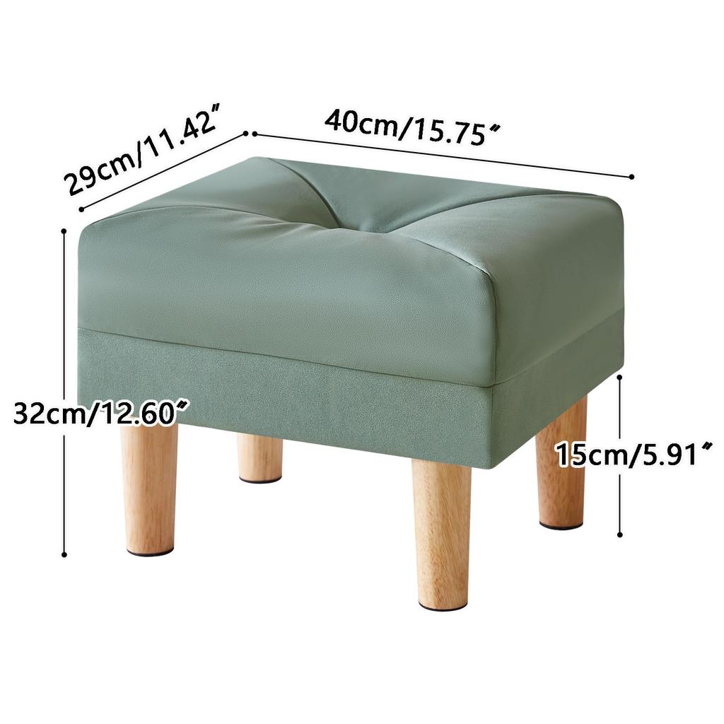 Silla YMYNY Pequeña de Tela Técnica con Acolchado de Esponja y Taburete Zapatero de Madera para Salón o Puf Verde, Asiento, Reposapiés, Habitación, Dormitorio, Recibidor,
