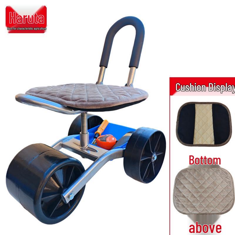 Sgabello da Lavoro da Giardino Mobile con Ruote - Carrello Portautensili Rotante per Raccogliere Facilmente