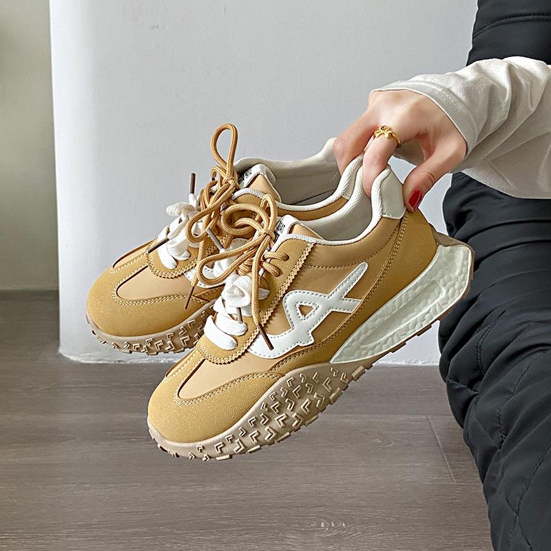 

Ретро цветовая гамма, двойные шнурки, весна 2025, дышащие, новые, на толстой подошве, увеличивающие рост, женские, повседневные, универсальные, одинарные туфли 40 жёлтый