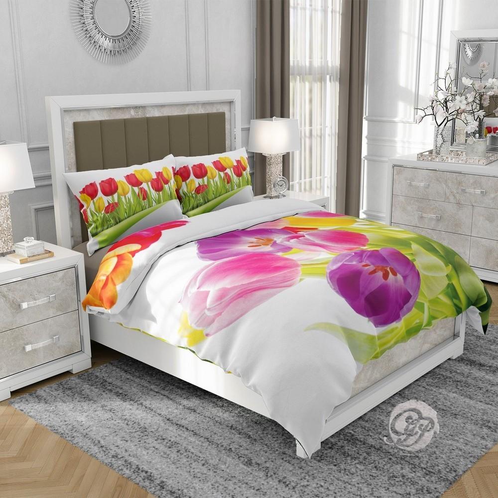 3D cotton satin bedding 140x200cm COLORFUL TULIPS