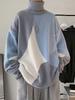 Men's Patchwork Contrast Pullover: Artistic High Neck Knitwear for Autumn/Winter