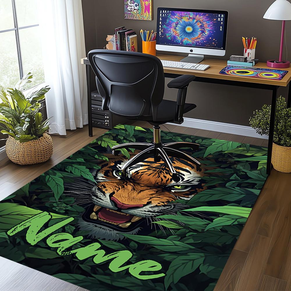 Custom Name Tiger Printed Carpet,Rug for Office Chair Living Room Bedroom Kitchen Room Decor Gifts.