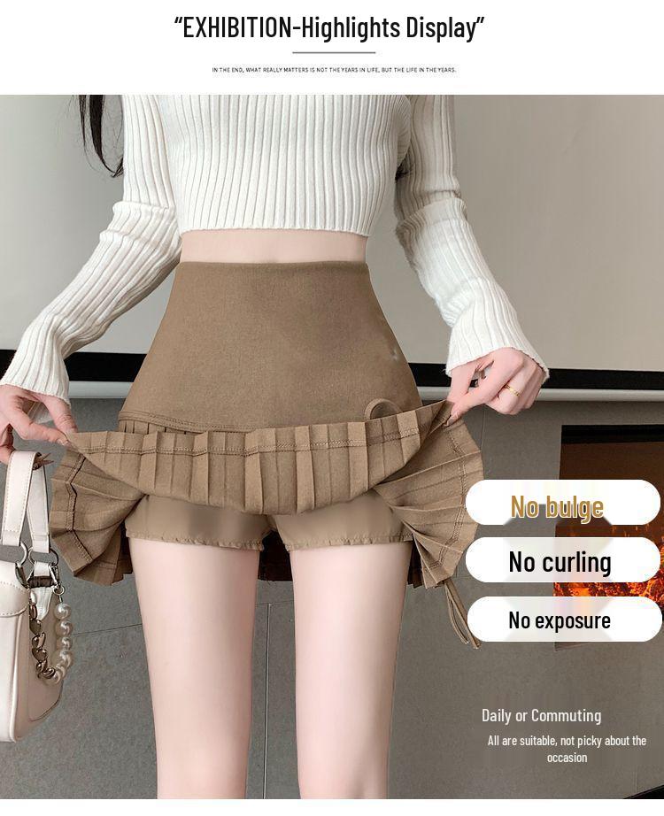 Women's College Style Black Lace-Up Pleated A-Line Skirt - High-Waisted, Slim Fit, Petite, Spring/Summer 2025