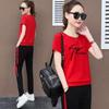 Sports Suit Women's Summer Fashion Round Neck Short-sleeved Trousers Sportswear Korean Version Slim Casual Two-piece Set