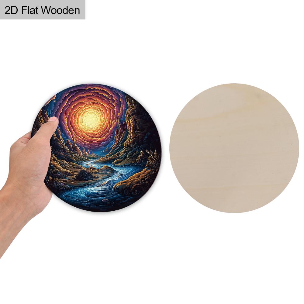 Swirl Sky Canyon River Landscape Round Wooden Hanging Sign, 2D Flat Printed Nature Wall Door Ornament, Scenery Home Decor Gift