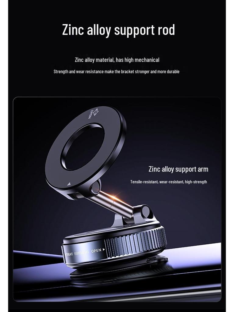 Magnetic Car Phone Holder with Rotating Suction Cup and Dual Vacuum Adsorption for Navigation