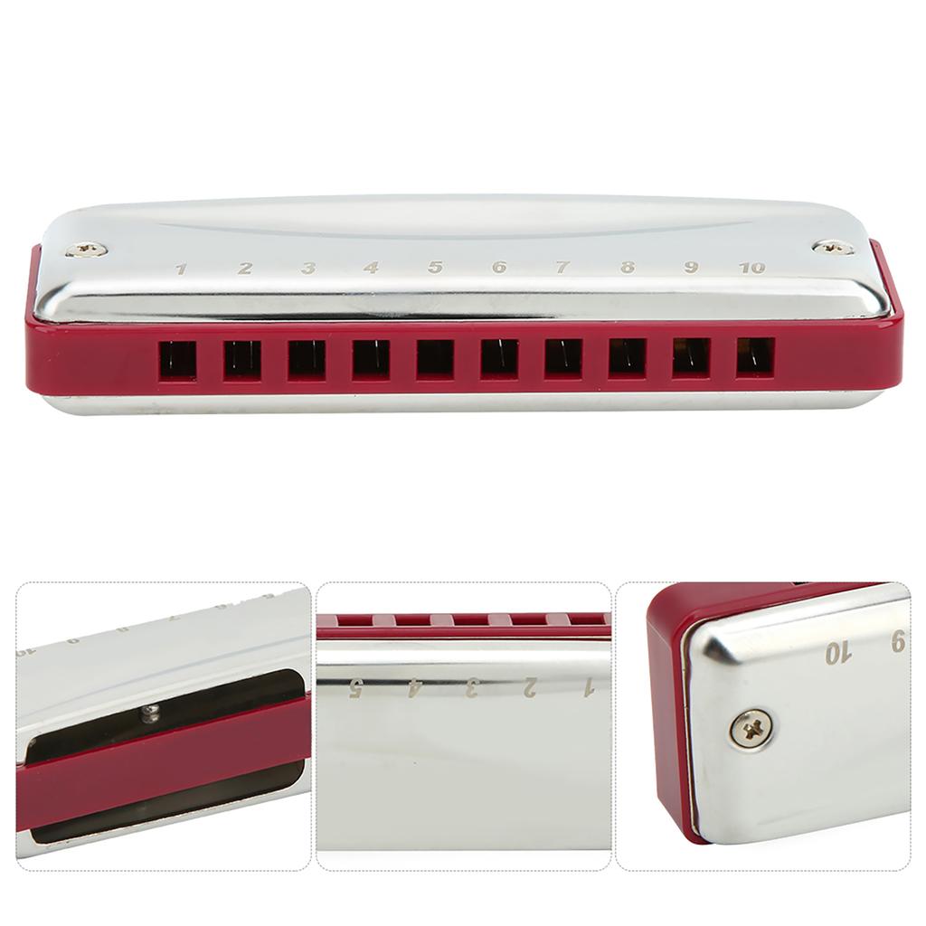 Blues Harmonica 10 Hole Mouthorgan Ab Key Portable Wind Instrument High Gloss Waterproof