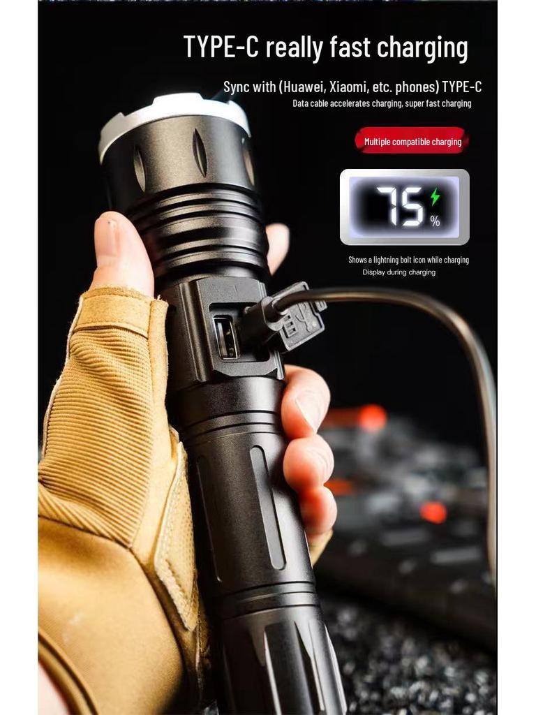 High-Power Long-Range LED Flashlight with Zoom & USB Charging for Night Fishing