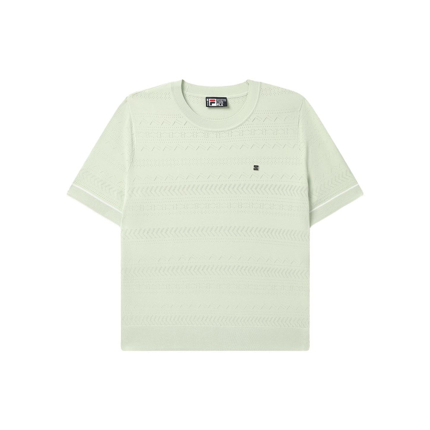 

FILA Однотонный свитер с круглым вырезом и короткими рукавами, трикотажный топ для женщин, молодежный, зеленый F11W327402F-GN M