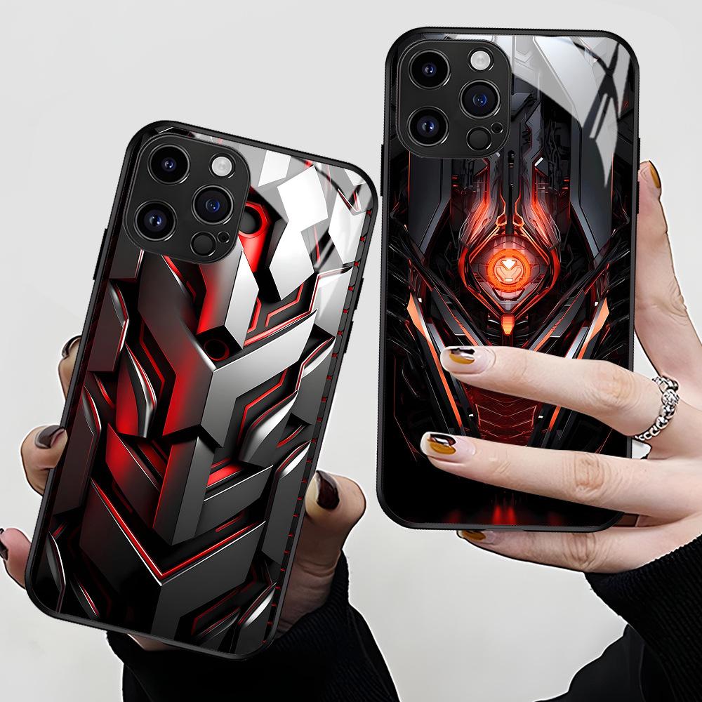 Gundam Mecha Wind iPhone15 Mobile Phone Case Apple 16promax Glass Case 14 Cool Boy Protective Case 13