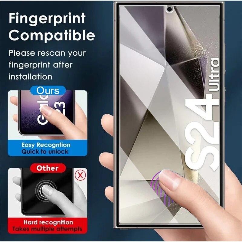 Ochranná fólie na displej 4ks pro Samsung Galaxy S24 Ultra S23 S22 S21 Plus HD Tvrzené sklo Ochranné fólie pro odemknutí otisků prstů