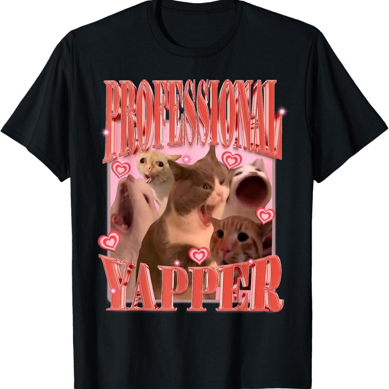Cat Professional Yapper cat Funny Oddly Specific Meme T-Shirt for Men Women Kids S чёрный