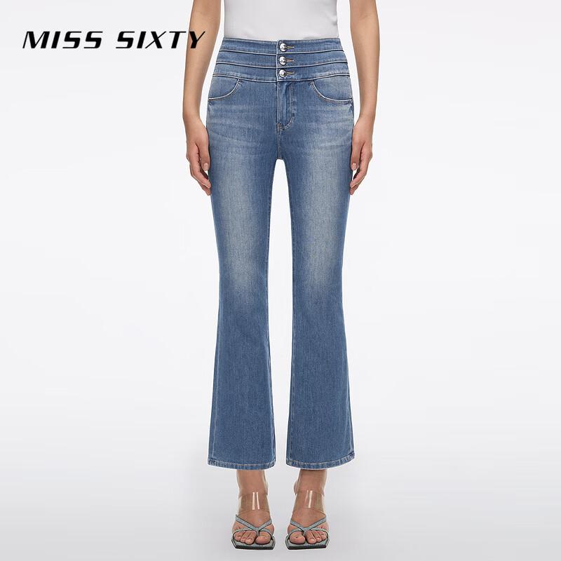 MISS SIXTY Women s Three-Ring Waist Flared Cropped Jeans 25