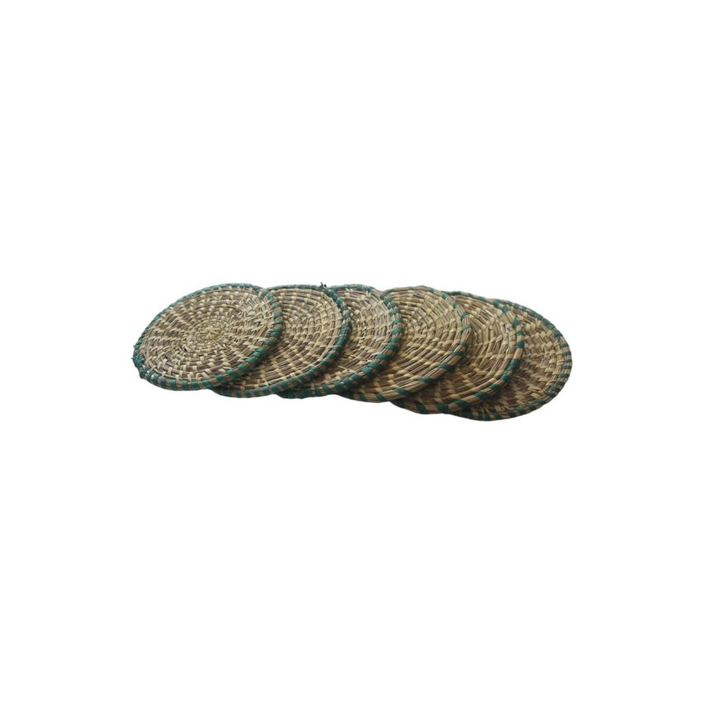Woven Straw Green Lining Eco-friendly Coasters