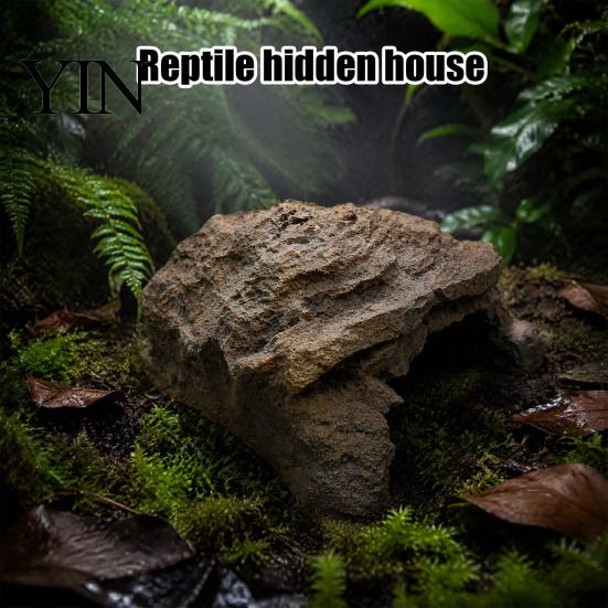 Snake Hiding Spot Reptile Hide Cave, Realistic Rock Look Resin Toad House, Humid Stable Cave Shelter for Frogs, Small Reptiles, Indoor Terrarium,
