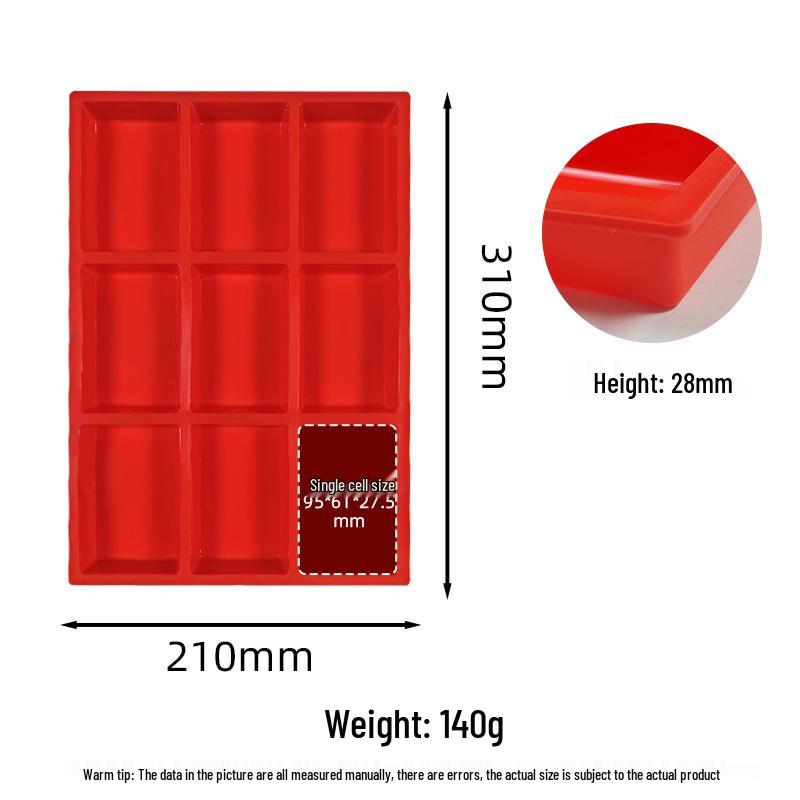 Silicone 9-Cavity Square Mold for Cake, Soap, Mousse, and Large Ice Cubes