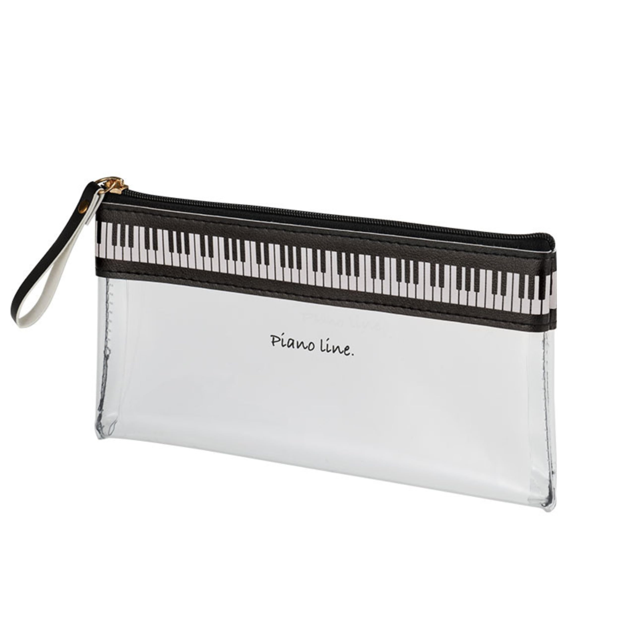

pencil case with clear can also be used as a pouch Piano-patterned leather-look lining, (black) чёрный
