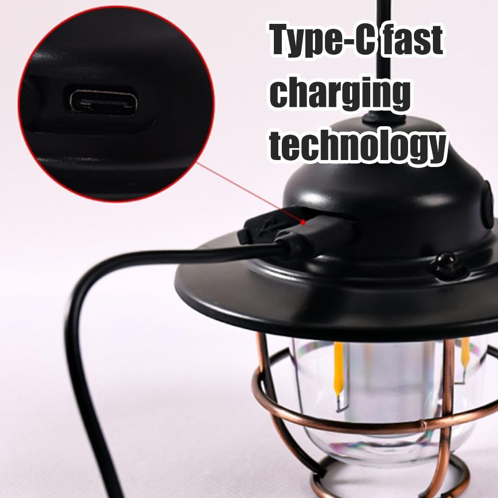 LED Vintage Laterne Outdoor Hängende Campinglaternen Tragbare Wiederaufladbare Retro Zeltlicht Antike Nachtlichter für