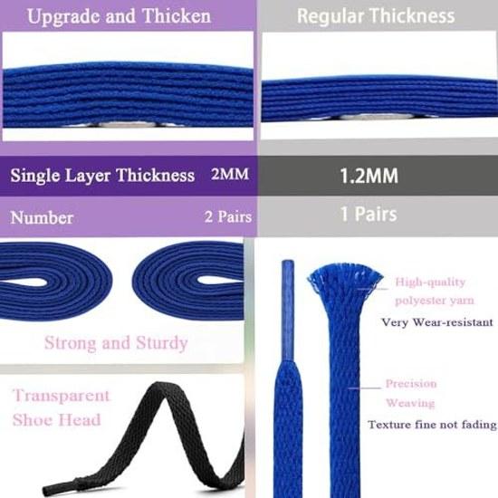 Ezfishoom Shoelaces Flat 2 Pairs (4 Pieces) 8mm Width Rubber Laces Plain Stylish Sneakers Athletic Shoes Sports Men Women