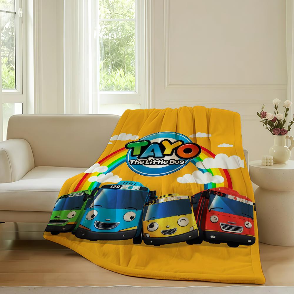 Cartoon car T Tayo the L little Bus Blanket For Sofa Office Bed Plane Travel Sleep Read Relax Camping Soft And Warm