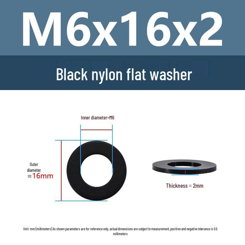 Yigu High-Temperature Insulated Black Nylon Flat Washer (M2, M3, M10, M16, M24)