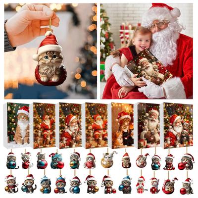 2025 Christmas Advent Calendar with Cat Ornaments 24-Day Countdown Box Unique Christmas Gift for Kids