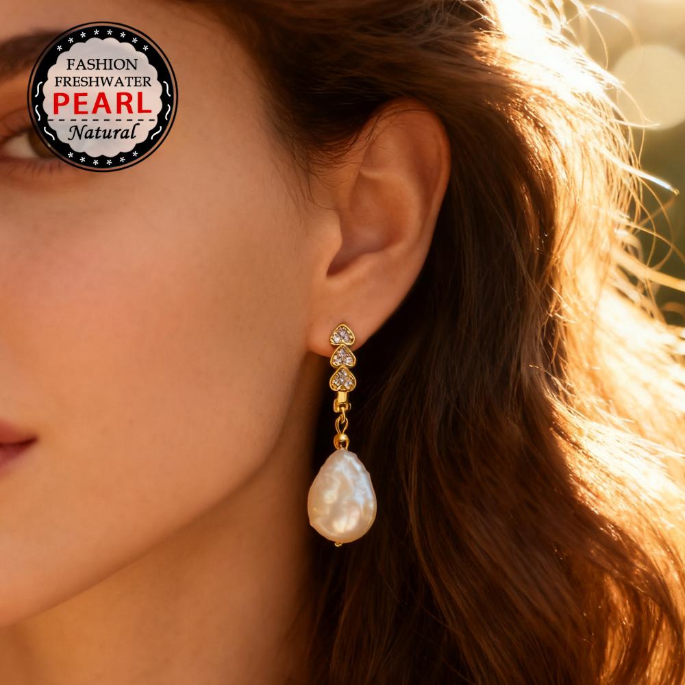 SENIKO Přírodní sladkovodní velké barokní perlové náušnice Módní kubické zirkonové perlové náušnice pro ženy, párty šperky