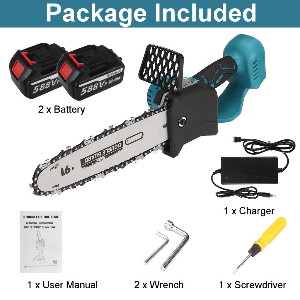 3000W Electric Chainsaw Bracket Cordless Chain Saw 10inch Wood Cutter Cutting Machine Woodworking Tools With 588VF Battery
