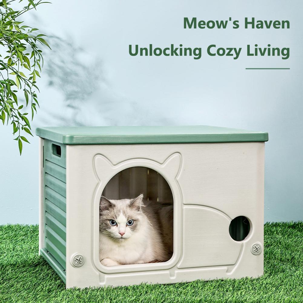 Outdoor Rainproof Cat House Stackable Plastic Pet Nest Four Seasons Cozy Shelter with Escape Door for Small Pets Kitten Condos