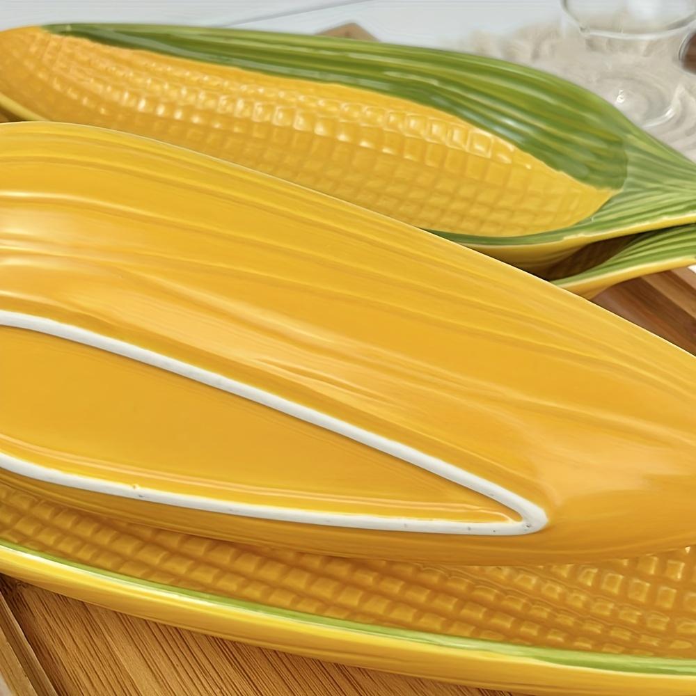 2pcs Creative Corn-Shaped Ceramic Serving Trays , Ideal for Bread, Desserts, Snacks , Sushi , 24.89cm/29.46cm , Food-Safe