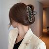 [XBuild] Elegant 4.72inch Colorful Leaf Hair Claw Vintage Style Rectangular Plastic Hair Accessory with Green and Brown Gemstones for Stylish Updos