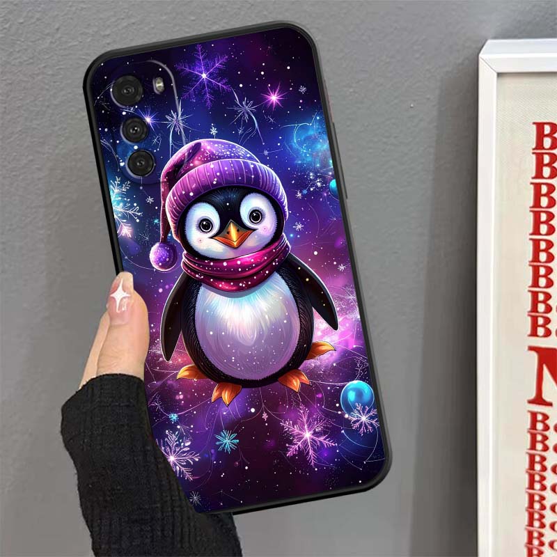 Christmas Cartoon Cat Art For Motorola G85 Edge 50 G24 G35 G14 G04 40 G72 G34 G G54 G13 G32 5G Black Phone Case