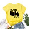 Summer Round Neck Black Cat Pattern Printed Top Fashionable Casual Pure Cotton Short Sleeved Women's T-shirts
