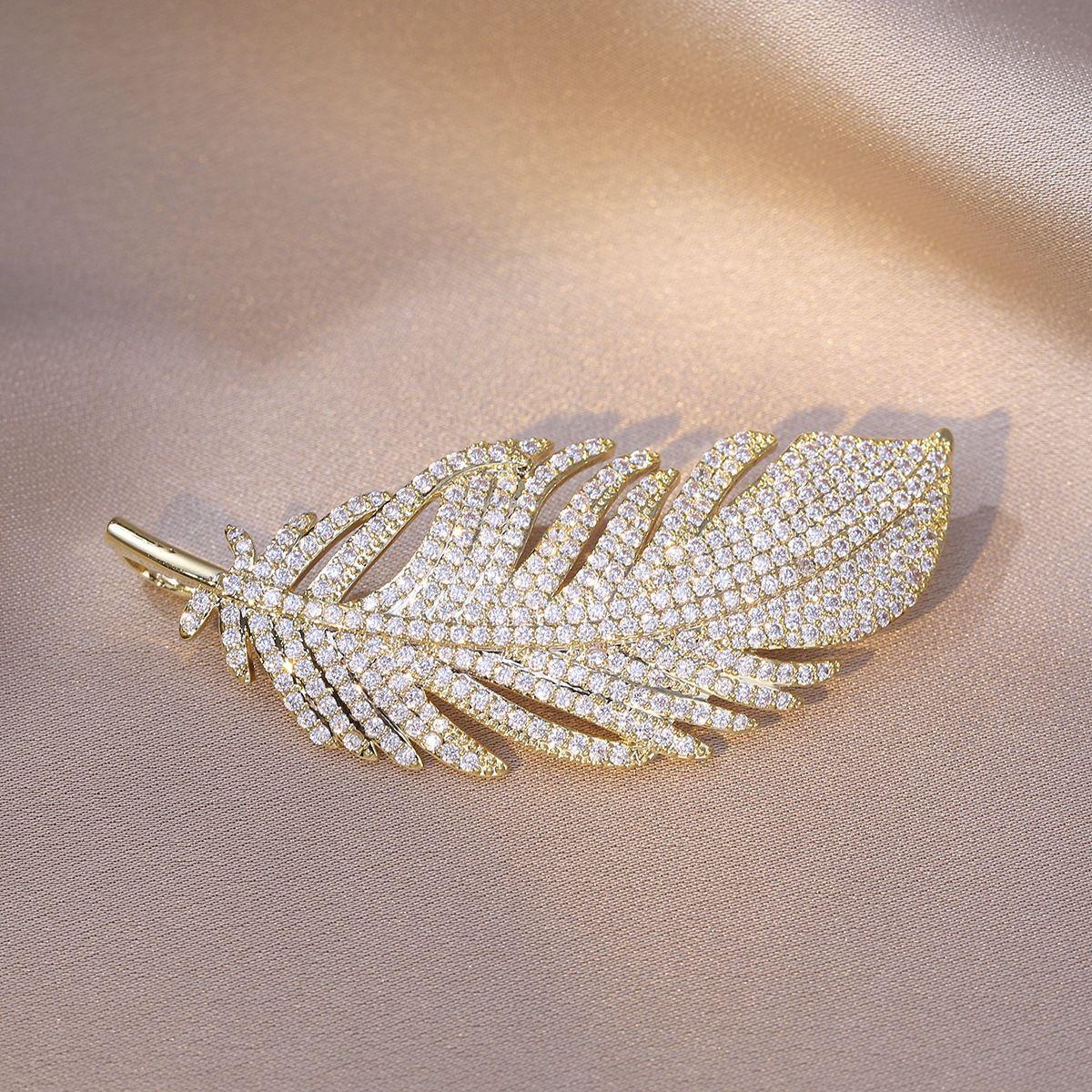 

Брошь-перо из циркона в корейском стиле для женских костюмов и пальто золотой