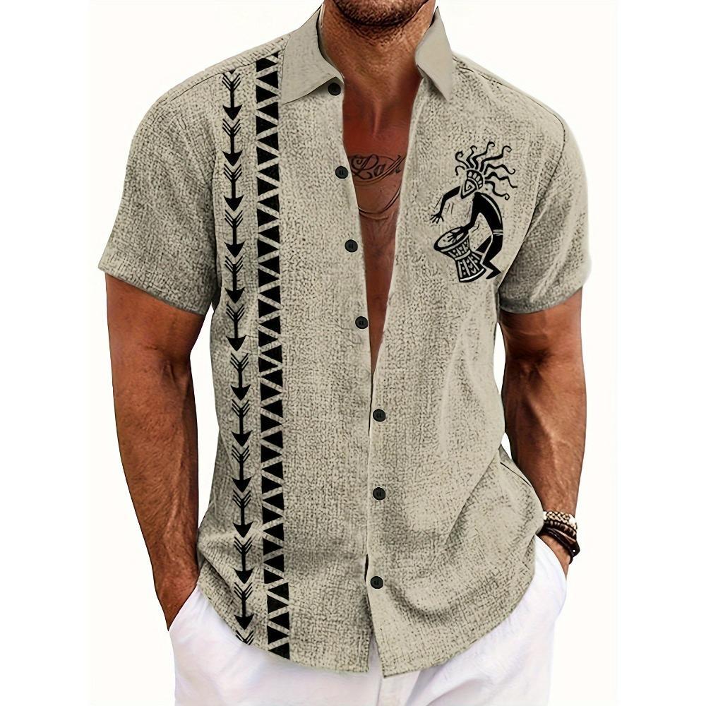 Men's fashion 3D printed shirt casual party evening daily festival four-season lapel short-sleeved outer wear outdoor personalized top shirt