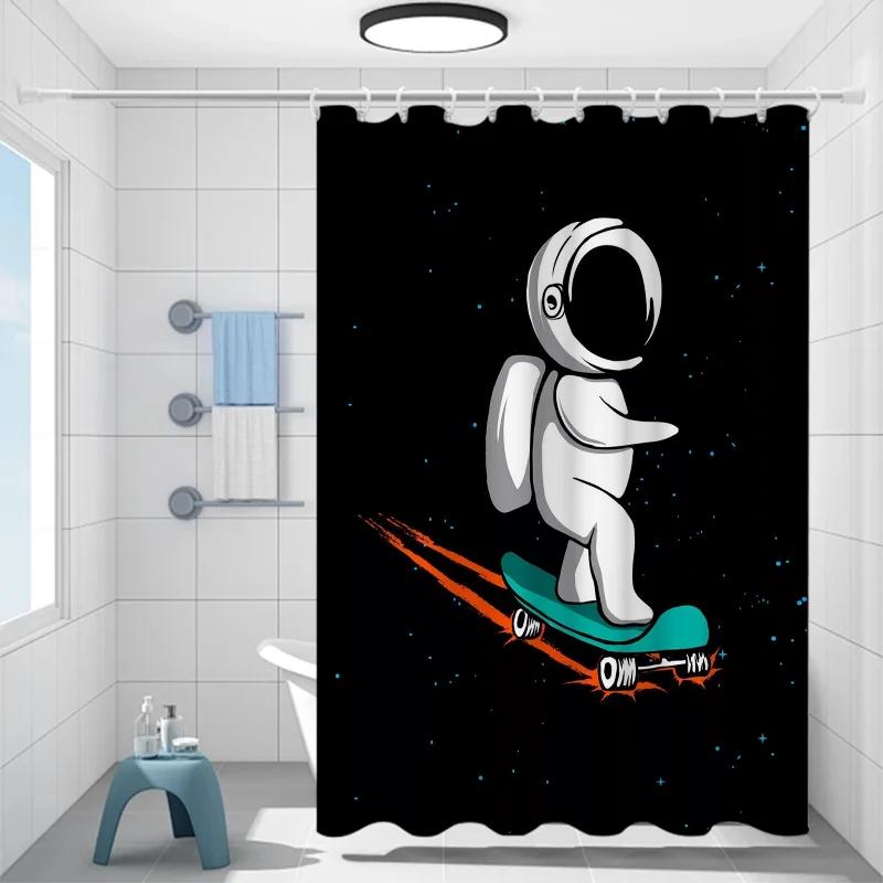 Opaque Curtains for the Home Astronaut Printing Bathroom Accessories Shower Shade Curtain Bath Bedrooms Waterproof Fabric Garden