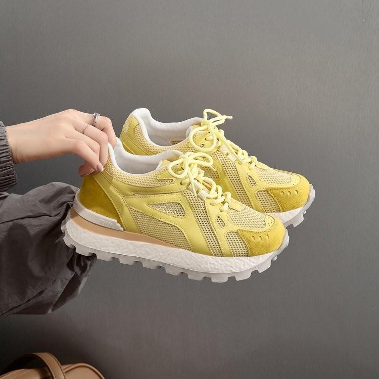 Fashion Women's Sporty Thick Sole Shoes Autumn New Style Round Toe Color Block Casual Fashion Dad Sneakers Red Color