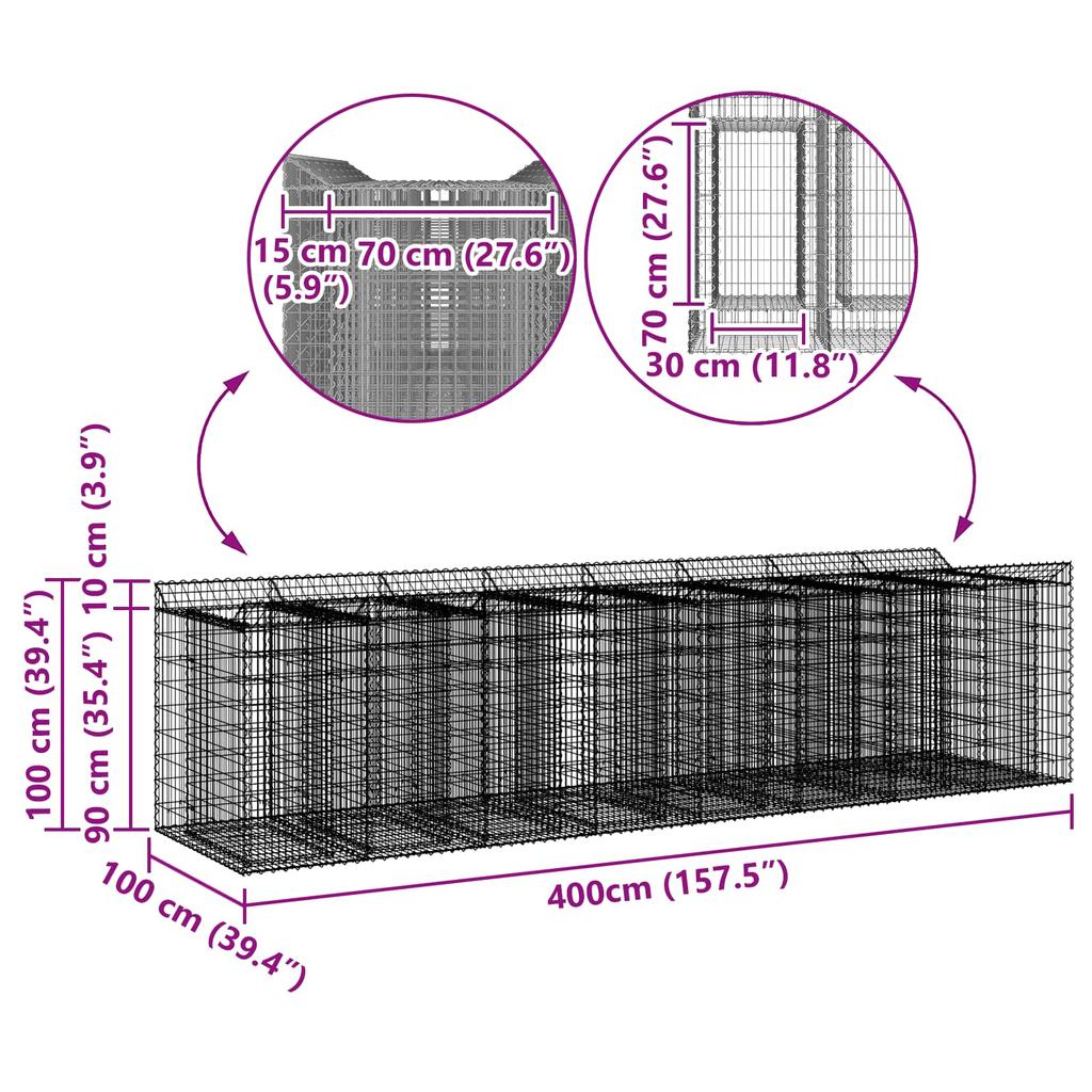 Gabion Raised Bed Set 4 Pcs Silver