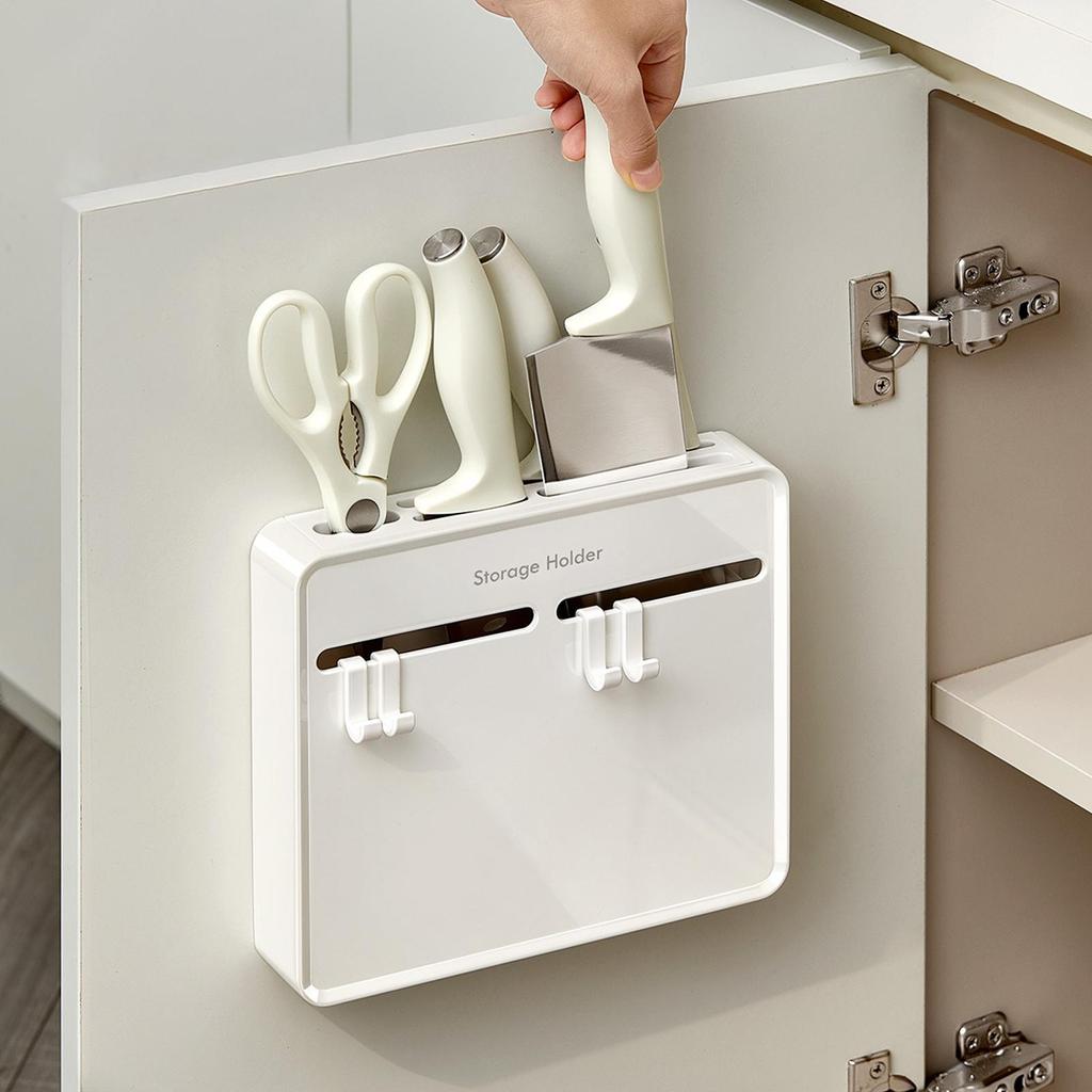 Wall Mounted Cutter Holder Scissors Organizer with Hooks Cutter Storage Rack for Peeler Dishcloth Sponge Brush Kitchenware