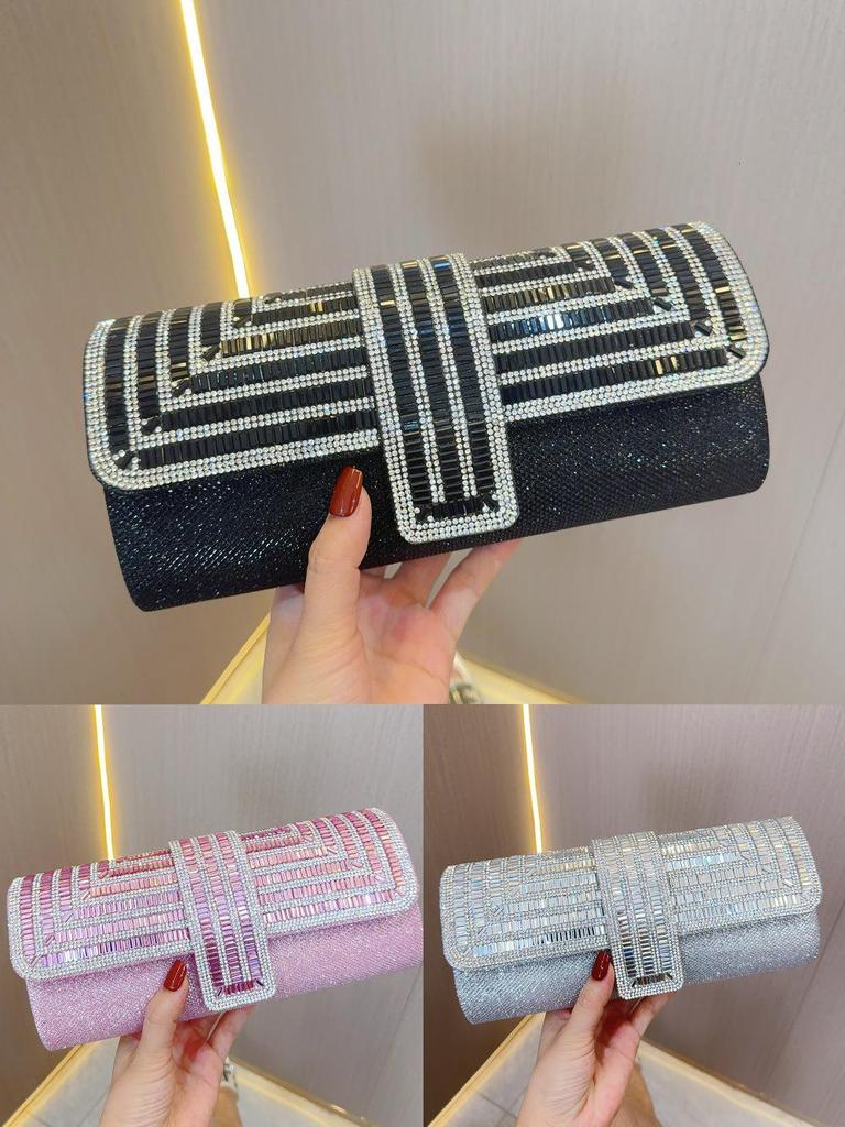 Women's Rhinestone Sparkle Chain Evening Clutch - Bridal, Banquet, Wedding, Socialite Handbag